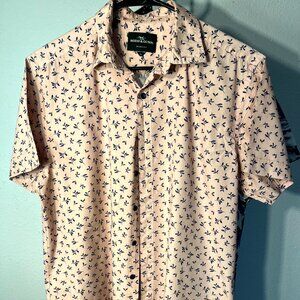 Rodd & Gunn Sports Fit 100% Cotton Pale Peach Leafy Short-Sleeve Button-Up Sz L